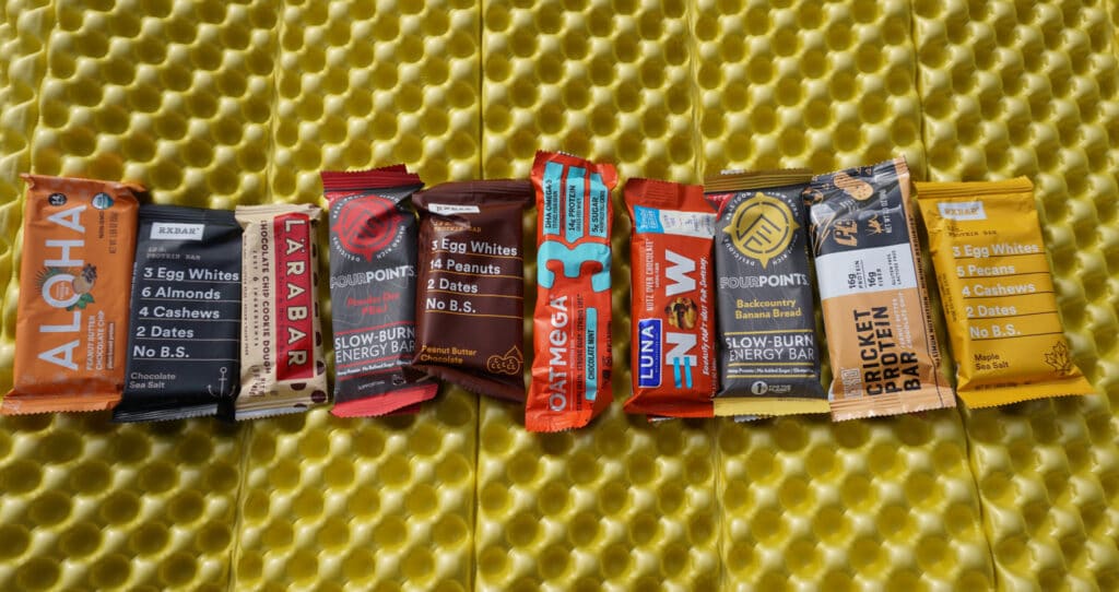 Protein bars laid out