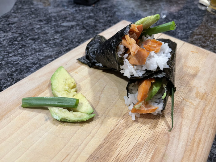 smoked salmon hand roll lunch